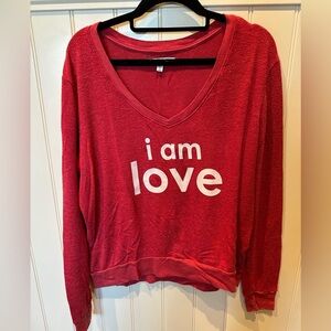 PEACE LOVE WORLD Ladies Women’s Size Small Red White I AM LOVE Sweatshirt